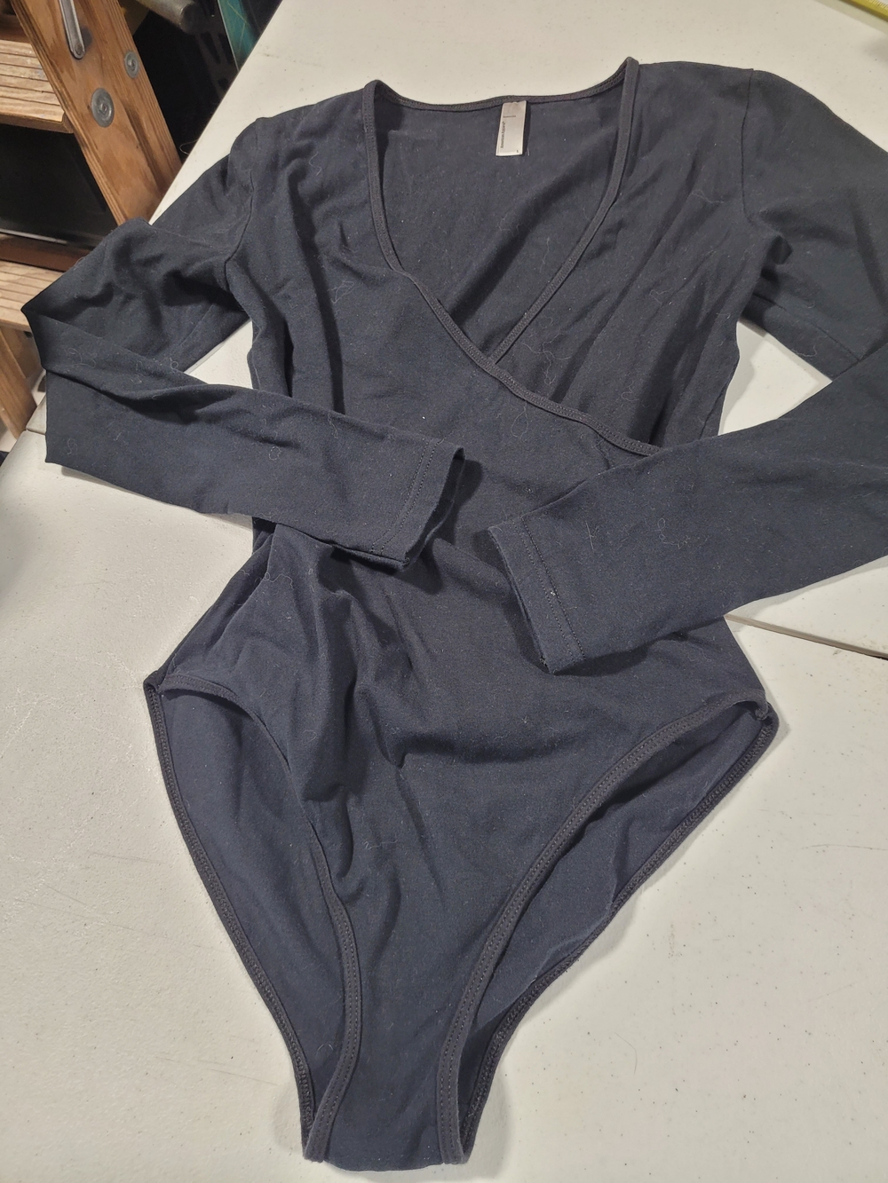 American Apparel Black Wrap-Front Long Sleeve Bodysuit